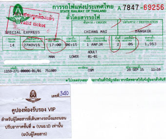 Thai Railways ticket