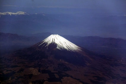 The view of mount Fuji from the plane