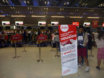Air Asia check-in counter in Bangkok Suvarnabhumi International Airport