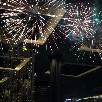 The view of fireworks from Shangri-La Hotel Bangkok