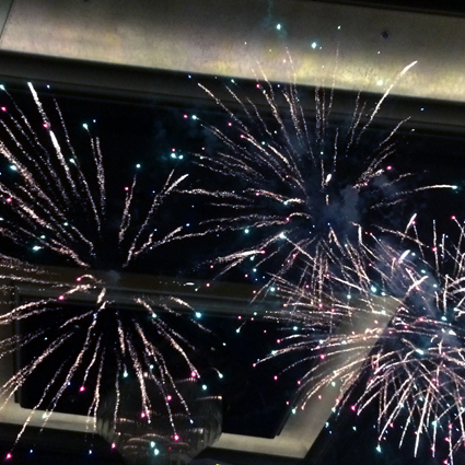 The view of fireworks from Shangri-La Hotel Bangkok